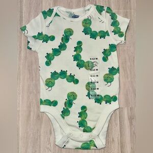 🐛 Carter's White One-Piece Bodysuit w/ Green Caterpillars - size 6-12 months
